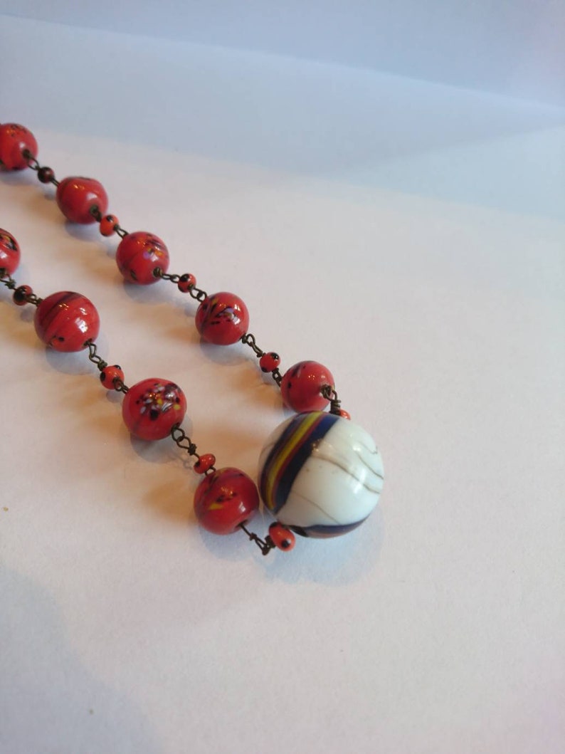 Old Lauscha Glass Lampwork Beads Necklace Marble Marble Glass Beads Necklace 1920 image 7