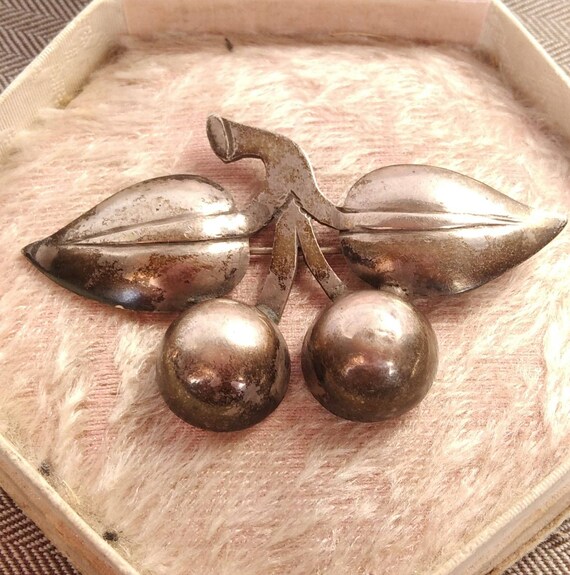 Large TAXCO silver brooch cherries 1930's pin bro… - image 1