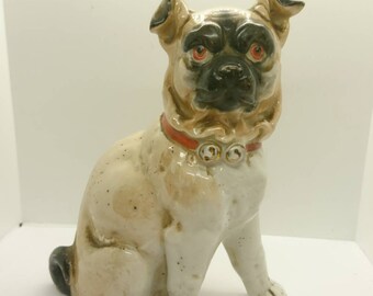 HUNDEFIGUR MOPS ANTIK Skulptur PORZELLAN Figur Hund Mopsi Dekofigur Vintage 