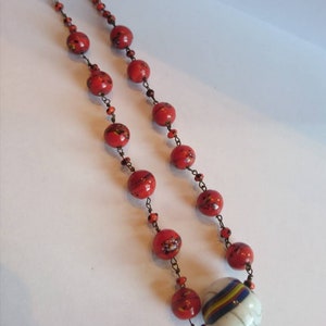 Old Lauscha Glass Lampwork Beads Necklace Marble Marble Glass Beads Necklace 1920 image 3