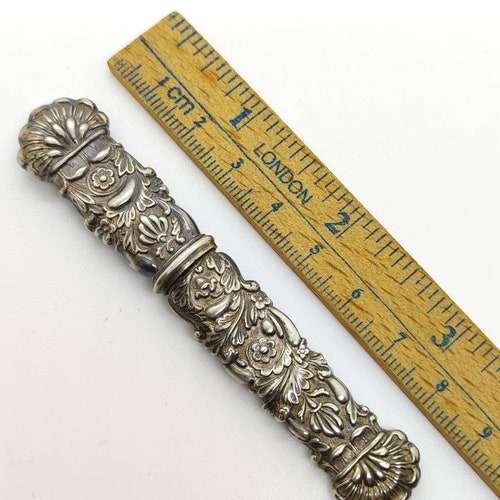 Needle container box for sewing needles Victorian Silver 19th century shops embossed Silver