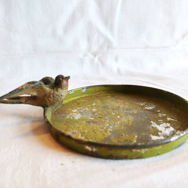 Antique tin bird trough 1910 art nouveau bird bath tole-ware