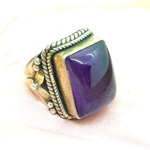large vintage amethyst gemstone ring 1990s 925 silver amethyst ring