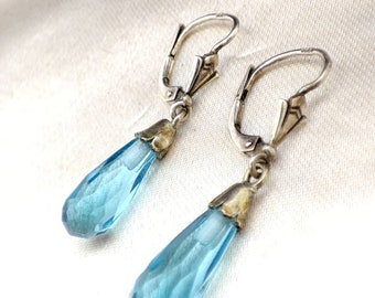 1930s Light Blue Earrings 800 Silver Art Deco Earrings