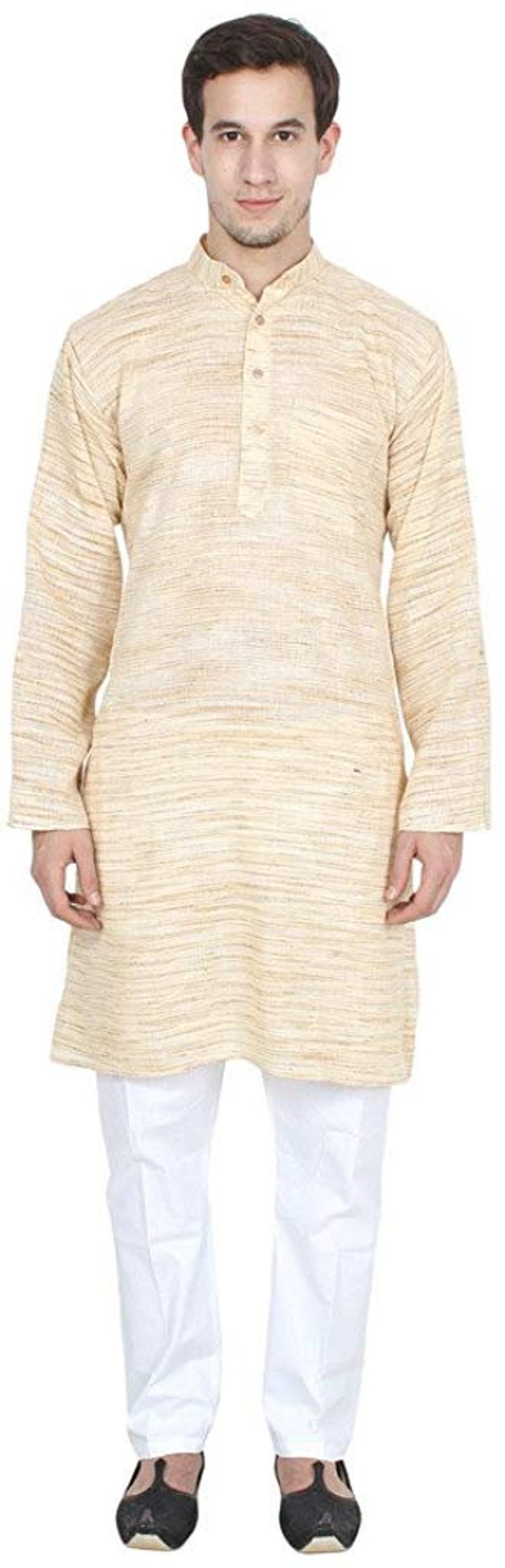 Wedding wear and Festival wear Traditional Indian plain Pure Khadi Kurta and Pyjama Men Khadi Kurta Pyjama Regular Comfort