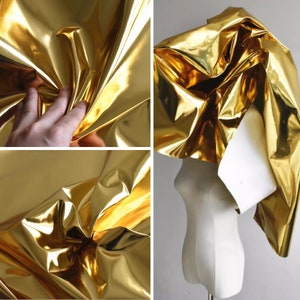 Liquid Metal Gold Color Metallic Luster Highlight Rflective PU Leather Fabric Clothing Dance Costume Design Fabric