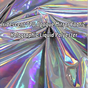 Tessuto Specchio Opaco TPU Iridescente, Poliestere Liquido Olografico per Progetti Creativi Fai da Te e Borse
