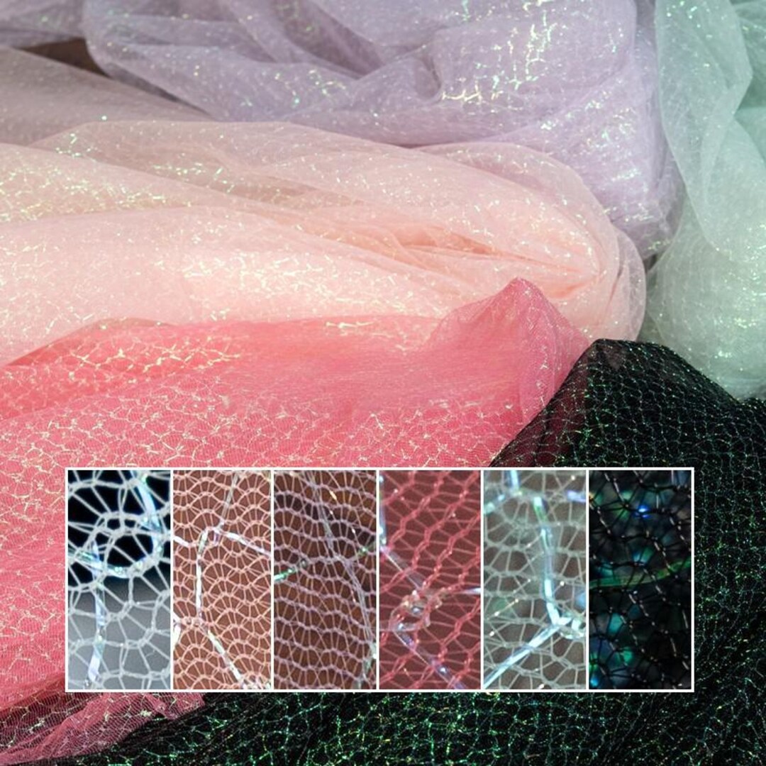 Rainbow Holographic Mesh Fabric - 160 Color Shift Sheer Textile for ...