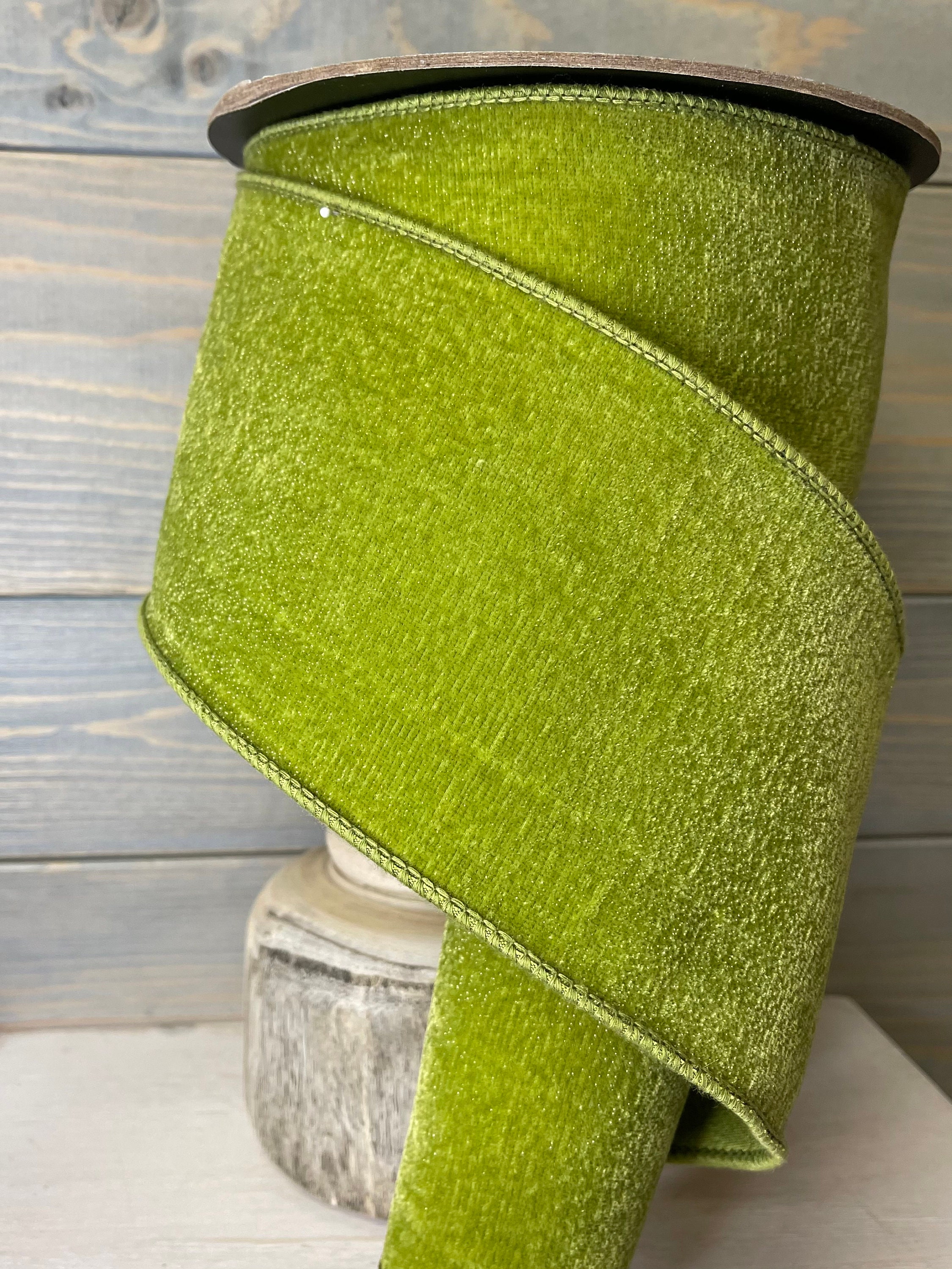 4 inch wired ribbon velvet wired ribbon lime green ribbon Etsy