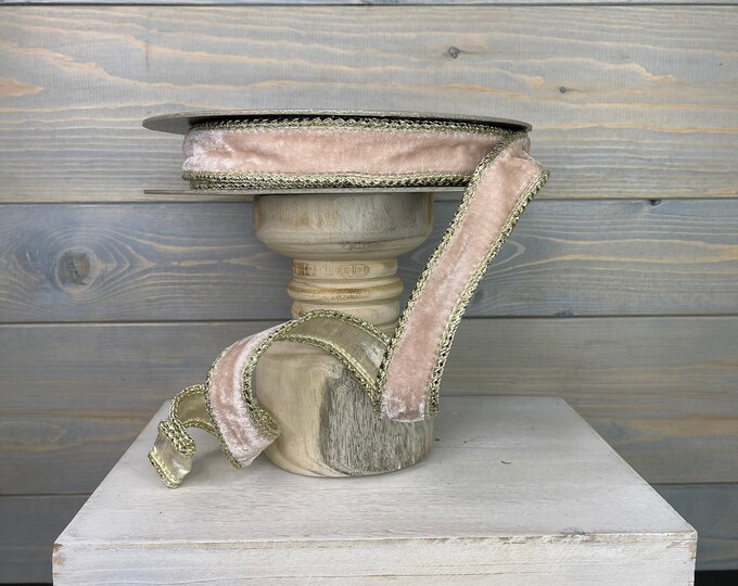 Light Pink Velvet Wired Ribbon 1 Inch Wired Ribbonfarrisilk Etsy