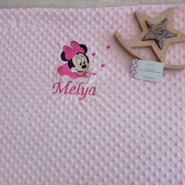 Couverture doublé bébé Minnie baby personnalisé brodé prénom