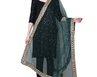 Netto bruids dupatta en geborduurde rand feestkleding etnische dupatta bruiloft voor dames
