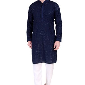 Herr Chikankari Kurta Pyjamas Set - Paljettbroderad indisk outfit