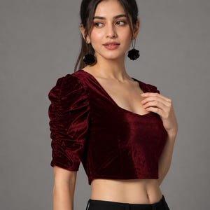 Velvet Puff Sleeve Blouse – Sweetheart Neckline, Festive Party Wear image 4