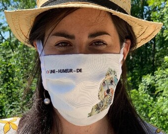 Reusable fabric mask, double protection, adaptable fasteners, humour - French animal expression