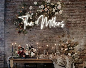 Décor mural personnalisé de signe de mariage de néon, décor de mariage de signe de nom de néon, décor de fiançailles personnalisé de signe de néon, cadeaux personnalisés de signes de mariage