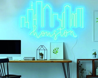 Houston City Skyline, Neon Bar Sign, Office Sign,Led Sign for Bedroom Home Room Wall Decoration, Party Decor,Night Light Sign for Wall Art