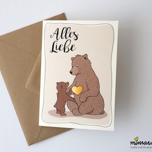 Greeting card Mama Bear with heart // A folding card with envelope for a loved one