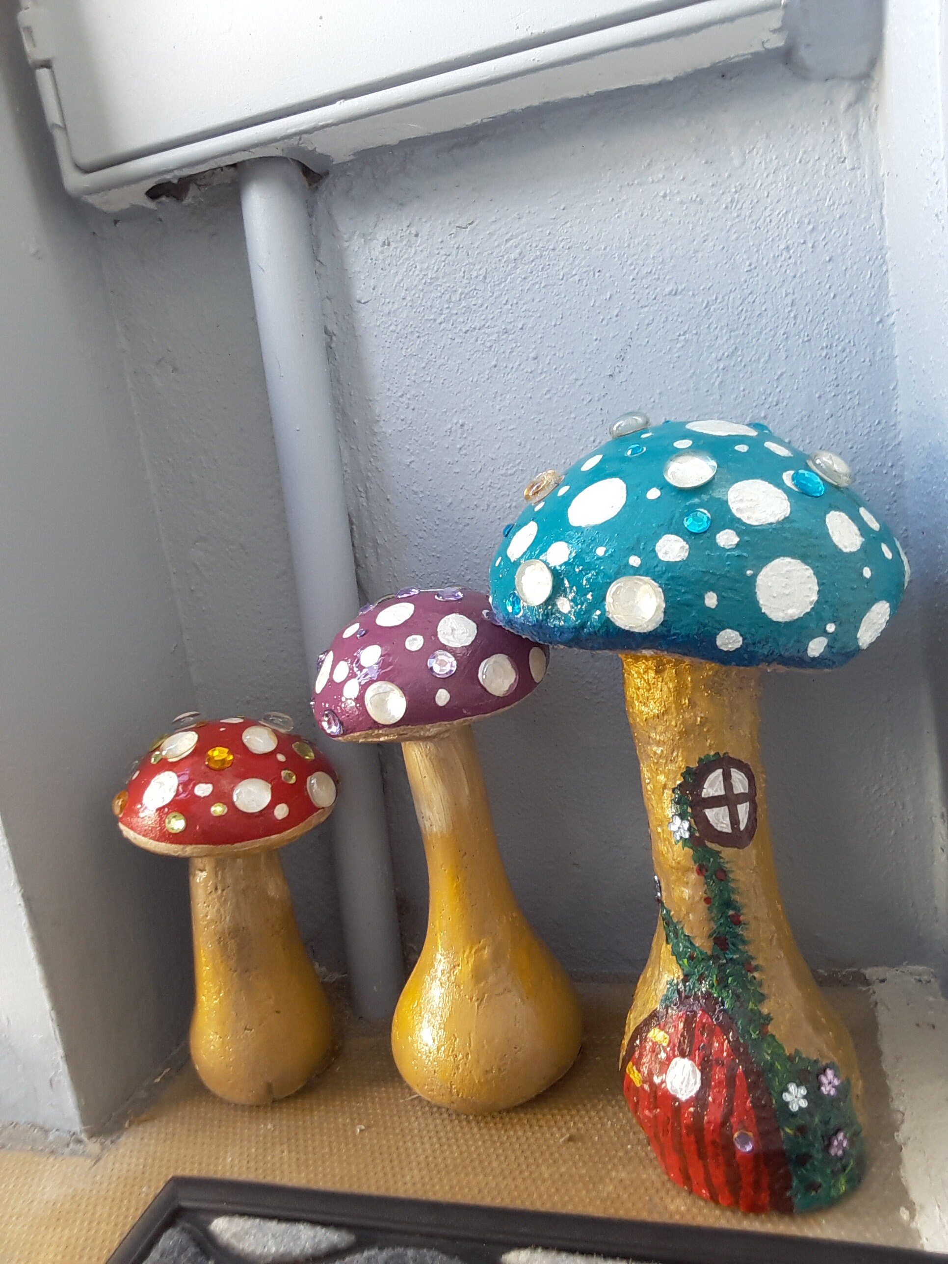 Fairy Mushroom Garden Cement Ornament Set of Three | Etsy
