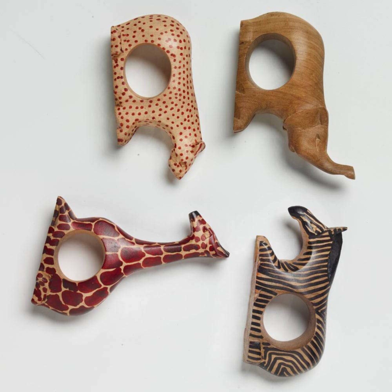 Mahogany Wood Animal Napkin Rings Set of 6 Small Wooden Etsy