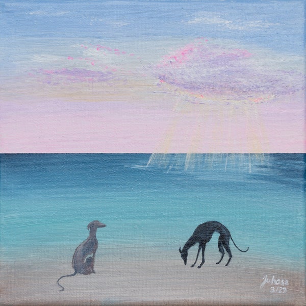 Digital item, print of acrylic panting, grayhound, whippet