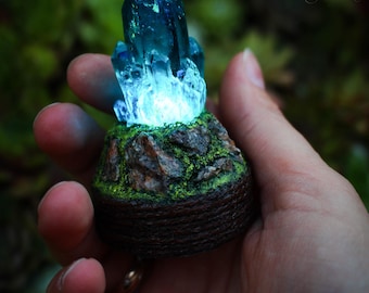 Crystal Epoxy Resin Night Light, Fairycore LED Crystal Lamp, Witchcore Bedside Magic Lantern with glowing luminophor elements 02/07