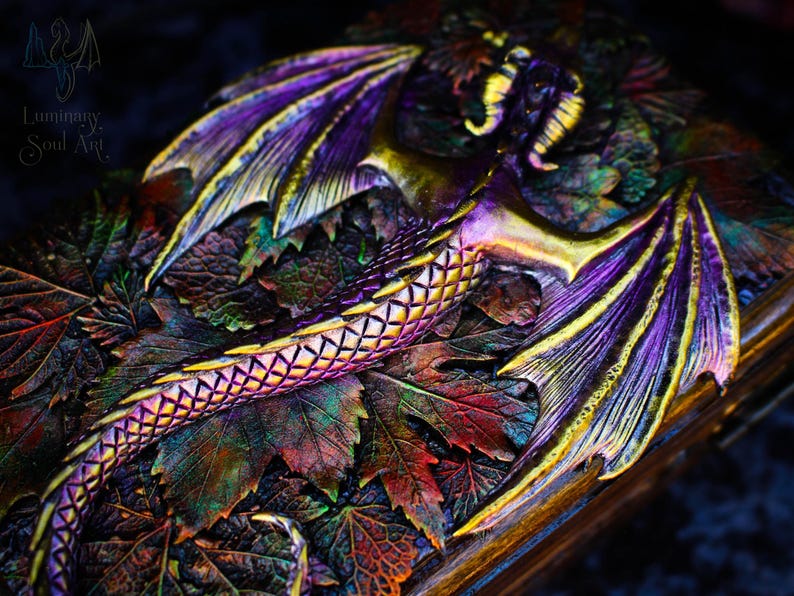 Golden dragon wooden chest Fantasy handmade mystical creatures box Brutal reptilian decoration box Gift for men husband father friend 23/08 image 16