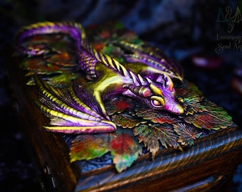 Handmade golden dragon box Personalized fantasy decorated jewelry wooden chest Magical treasure trinket stash box wonder witch wizard gift