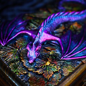 Golden dragon wooden chest Fantasy handmade mystical creatures box Brutal reptilian decoration box Gift for men husband father friend 23/08 image 9