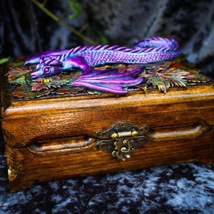 Golden dragon wooden chest Fantasy handmade mystical creatures box Brutal reptilian decoration box Gift for men husband father friend 23/08 image 12