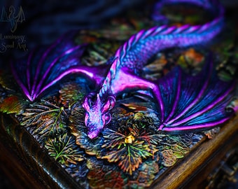 Purple dragon personalized box handmade Fantasy keepsake autumn chest Magic decorative wizard stash box Dnd dice dungeon master gift 2/10