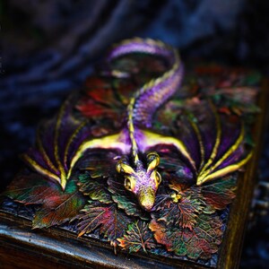 Golden dragon wooden chest Fantasy handmade mystical creatures box Brutal reptilian decoration box Gift for men husband father friend 23/08 image 18