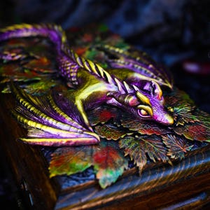 Golden dragon wooden chest Fantasy handmade mystical creatures box Brutal reptilian decoration box Gift for men husband father friend 23/08 image 15