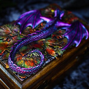 Golden dragon wooden chest Fantasy handmade mystical creatures box Brutal reptilian decoration box Gift for men husband father friend 23/08 image 11