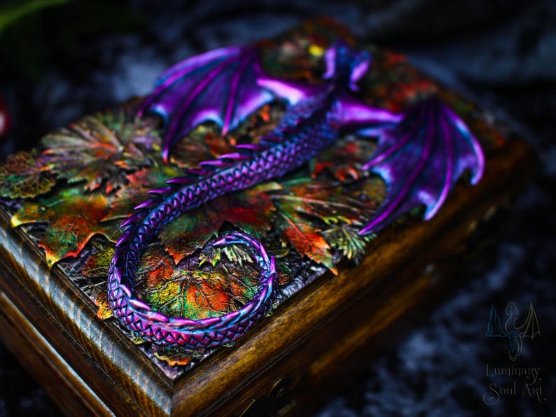 Golden dragon wooden chest Fantasy handmade mystical creatures box Brutal reptilian decoration box Gift for men husband father friend 23/08 image 11