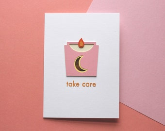 Handmade Keepsake Greeting Card - Take Care/Candle - General Occasion, Get Well Soon, Card for Her - Mum, Nan, Grandma, Sister