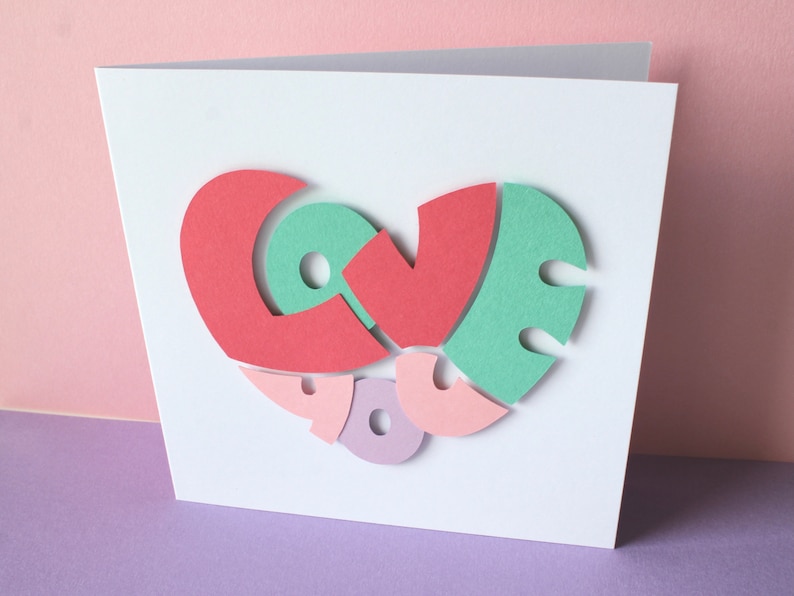 Handmade Greeting Card 3D Papercraft Love Card Anniversary, Wedding, Valentines, Birthday 6x6 Blank Card image 3