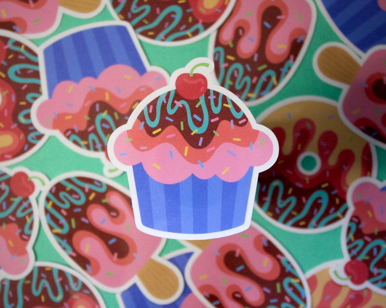 Sweet Treats Sticker Pack 3 Handmade Stickers 2.7in Decorative Foodie/Bakery/Candy Stickers Cupcake, Donut & Ice Cream image 5