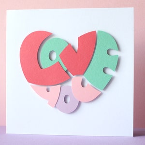 Handmade Greeting Card 3D Papercraft Love Card Anniversary, Wedding, Valentines, Birthday 6x6 Blank Card image 2