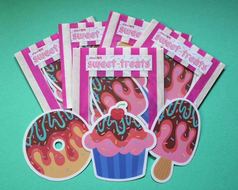 Sweet Treats Sticker Pack 3 Handmade Stickers 2.7in Decorative Foodie/Bakery/Candy Stickers Cupcake, Donut & Ice Cream image 2