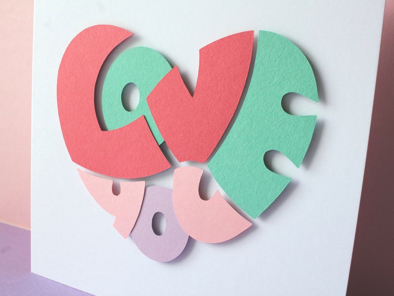 Handmade Greeting Card 3D Papercraft Love Card Anniversary, Wedding, Valentines, Birthday 6x6 Blank Card image 4