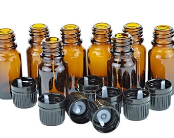 Euro dropper Bottles Empty Glass Amber w/ Black cap & Orifice Reducer, 10 ml (for home crafts)