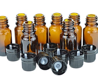 Euro dropper Bottles Empty Glass Amber w/ Black cap & Orifice Reducer, 15 ml