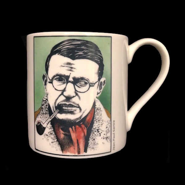 Mug Jean-Paul Sartre - Mug citation d'auteur - Portrait original sur une tasse - Mug en porcelaine fine - Cadeau pour les amateurs de livres - Mug en céramique