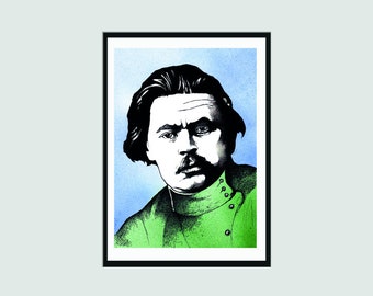 Portrait de Maxime Gorki - Tirage d’art signé | A4 Portrait d’auteur | | d’impression signé Cadeau pour les amateurs de livres | Œuvres d’art modernes