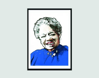 Maya Angelou Portrait Signierter Druck | Literatur A4 signiert | Schriftsteller Geschenk | Geschenk für Buchliebhaber | Afroamerikanischer Autor | Moderne Wohndekoration