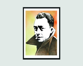 Albert Camus - Signed Fine Art Print | A4 Literary Portrait Print | Signed Print | Writer Gift | Gift for Book Lovers | Modern Home Decor