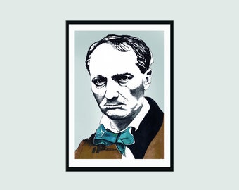 Charles Baudelaire Signed Portrait - A4 Art Print | Literary Print  Book Lover Gifts | Literary Gift | Modern Home Decor | French Writer