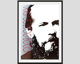 Póster con retrato del autor Fiódor Dostoievski - Póster contemporáneo A2 / Lámina literaria / Regalo para amantes de la literatura / Decoración moderna para el hogar