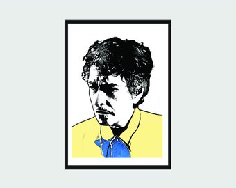 Bob Dylan Portrait Signed Print | Literary A4 Signed | Writer Gift | Gift for Book Lovers | Modern Home Decor